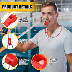 24 Pcs Whistles for Coaches Red Plastic Whistle with Lanyard Bulk Sports Loud Cr