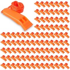 100 Pack Emergency Whistles with Lanyard Safety Whistles Loud Blast Emergency