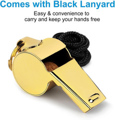 Gold Whistle with Lanyard, Loud Crisp Sound Stainless Steel Sports Whistle, Dura