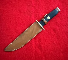 Vintage Bowie Knife Full Tang Brass Guard Wood Handle with Leather Sheath