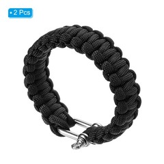 Survival Paracord Bracelet, 2 Pack Bracelet with U-shaped Buckle, Black