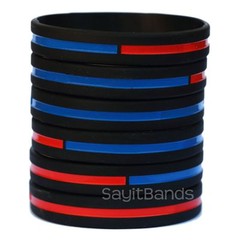 Set of XL 9″ Combined Thin Red & Blue Line Wristbands – Firefighter Police Lot