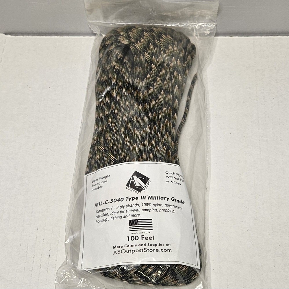 New 550 Paracord MIL-C-5040 Type III Military Grade, Camo 100 Feet, Made In USA