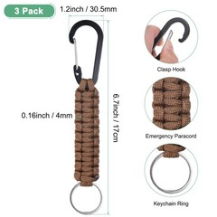 3-Pack Braided Paracord with Clips, 6.7 Inch Paracord Lanyard[Brown]