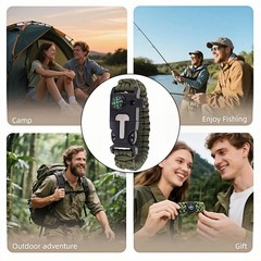5 in 1 Survival Bracelet-Fire Starter,Loud Whistle,Compass,Paracord Rope & Cu…