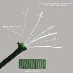 Paracord Rope, Reflective III Parachute Cord 7 Strand Core 550lb, 50ft Army