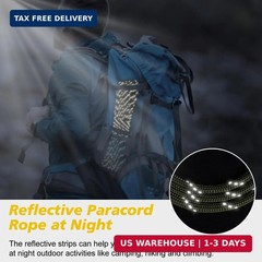Reflective Paracord 1000lb 13 Strand 4mm Parachute Rope Spool Heavy Duty Black