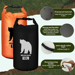 Hlimior 2 Pcs 10L waterproof bear bags with 4 nylon ropes, 4 clips & 2 rock p…