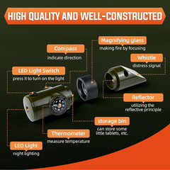 Emergency Survival Whistle, 7-In-1 Outdoor Multifunctional Tool Safety Whistle w