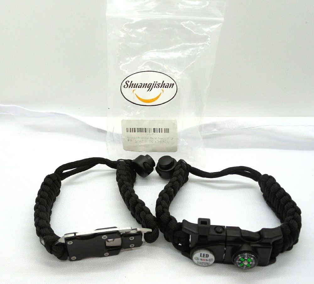2 Shuangjishan Emergency Bracelets Survival Gear Whistle Compass Knife SOS led