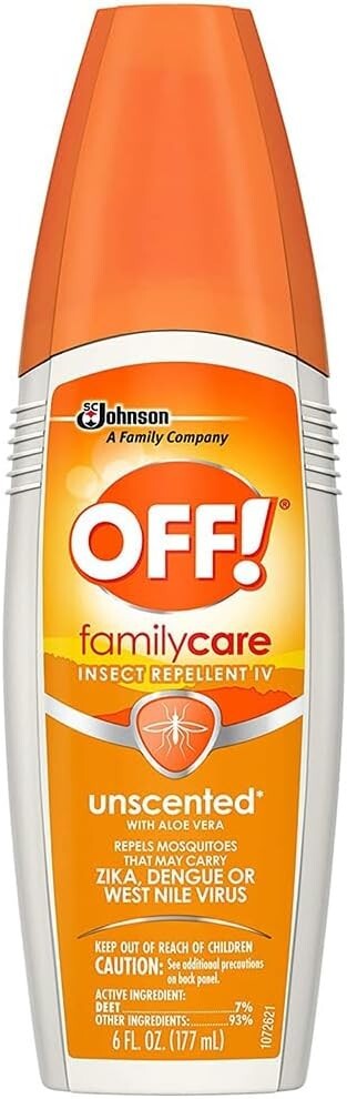 Off! 6 oz Familycare Mosquito & Insect bug SPRITZ Pump Spray Unscented 7% deet