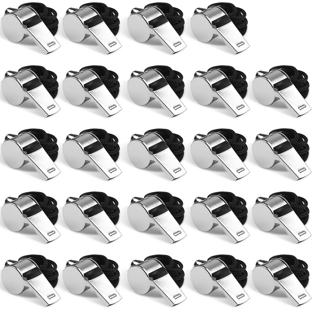 Whistle, 24 PCS Professional Stainless-Steel Whistles with Lanyards in Bulk