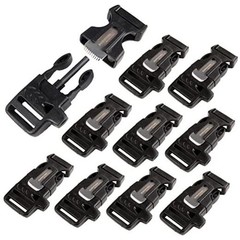 10Pack 3/4″ (19mm) Fire Starter Survival Whistle Buckle Flint Scraper for