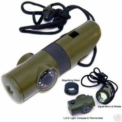 2: 6-in-1 Survival Whistle LED Light Magnifier Glass Signal Mirror Compass Tool