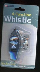 Compass Magnifier Thermometer Whistle Keychain 4 Function Hike Camp Biking Tool