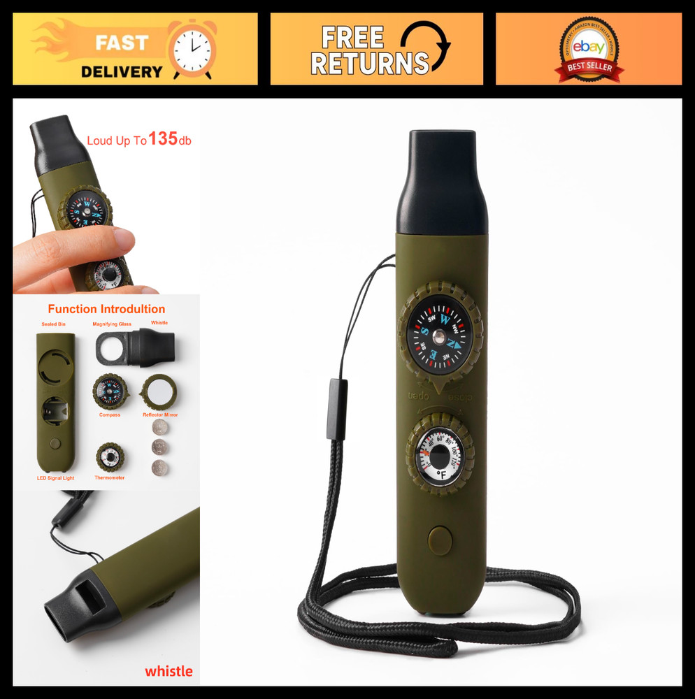 Emergency Survival Whistle with Lanyard, Compass & Thermometer – Ideal for Kayak