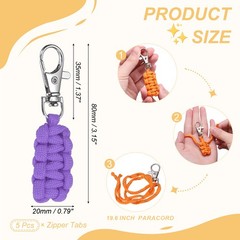 Paracord Zipper Pull, Polyester Zipper Pulls Replacement 5 Pcs & Purple