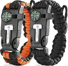 aZengear Paracord Survival Bracelet (2 Pack) | Flint Steel Fire Starter, Whis…