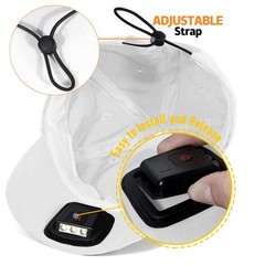 Hands Free Rechargeable LED Baseball Cap with Light Built-in One Size, White