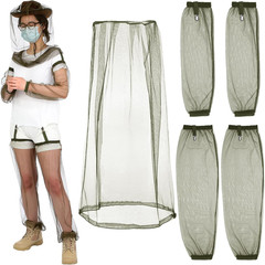 5Pcs anti Mosquito Netting Suit, Mosquito XL Head Hat with Mesh Net, Arm and Leg