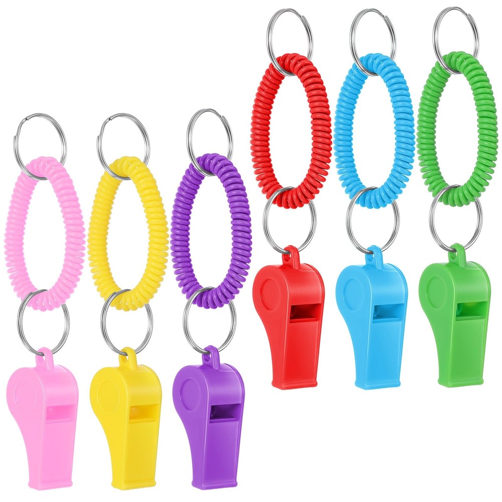 96 Pcs Sport Whistle with Bracelet, 6 Colors Loud Plastic Whistles with Stret…