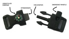 Side Release whistle Buckle Flint Fire Starter-Compass Paracord Bracelet