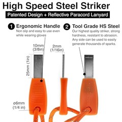 Ferro Rod Fire Starter Survival Kit, Flint and Steel Striker, 4 x 3/8 in |