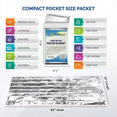 52 In. X 84 In. Emergency Foil Mylar Thermal Blanket in Silver, Survival Kit Bla