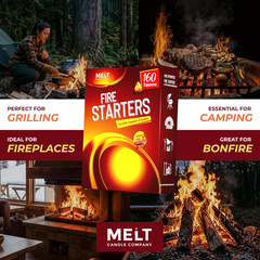 Fire Starter Squares, 160 Pcs – Charcoal Fire Starters for Campfires, Grill, Out