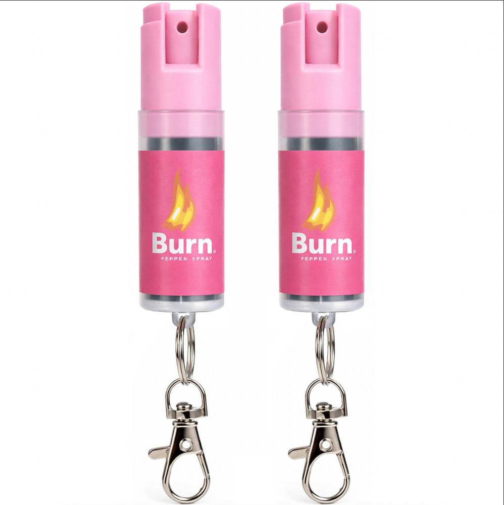 2 Pack Burn Pepper Spray Keychain Clip Police Grade 12ft Range Self Defense Pink