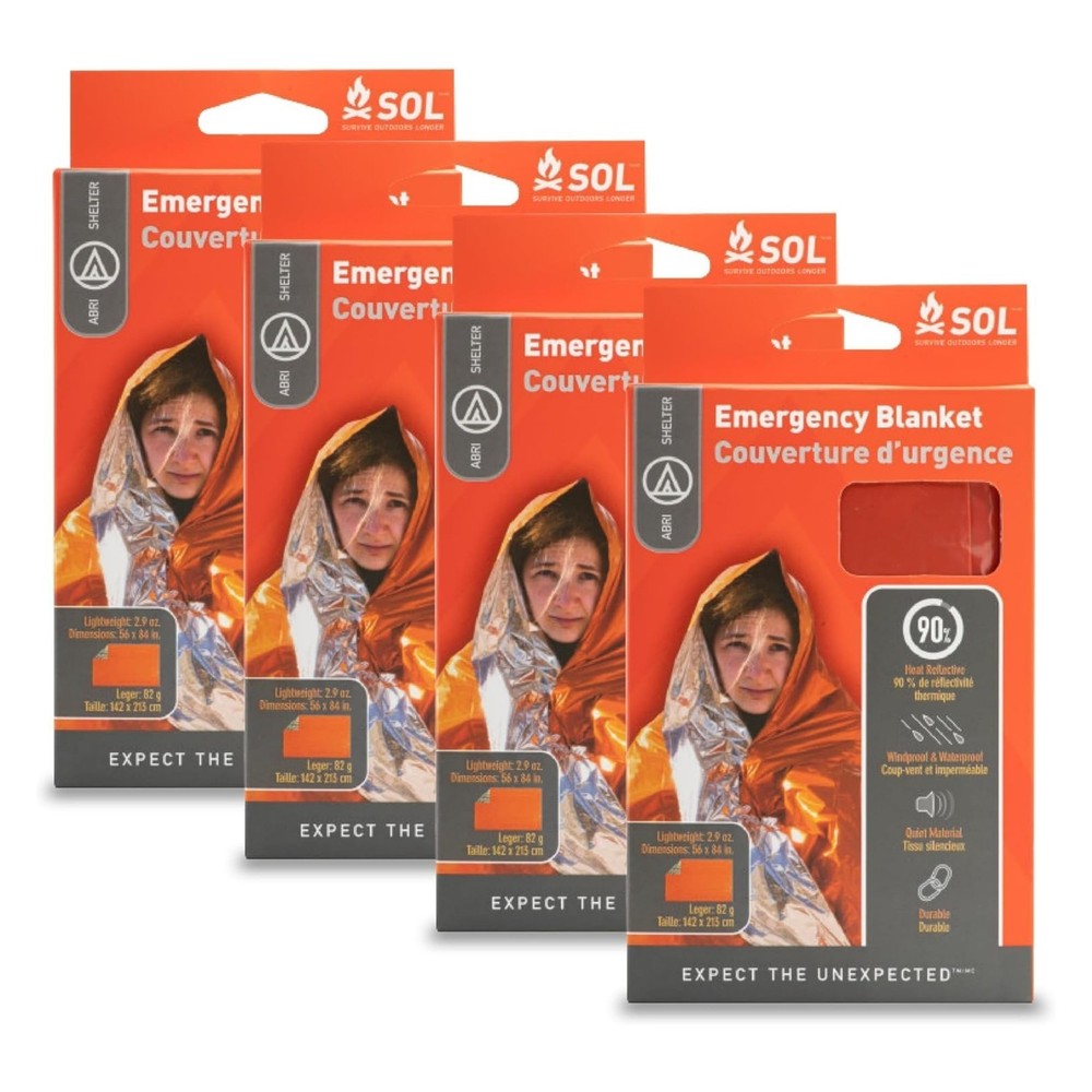 Emergency Survival Blanket 90% Heat Reflective – Waterproof & Windproof – 4 Pack