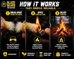 Black Beard Fire Plugs (50 Plugs) | 100% Weatherproof Fire Starter for