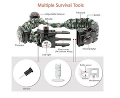 20 in 1 Survival Paracord Bracelet Adjustable Gear Kit with SOS LED Light (2 Pk)