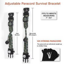 20 in 1 Survival Paracord Bracelet Adjustable Gear Kit with SOS LED Light (2 Pk)