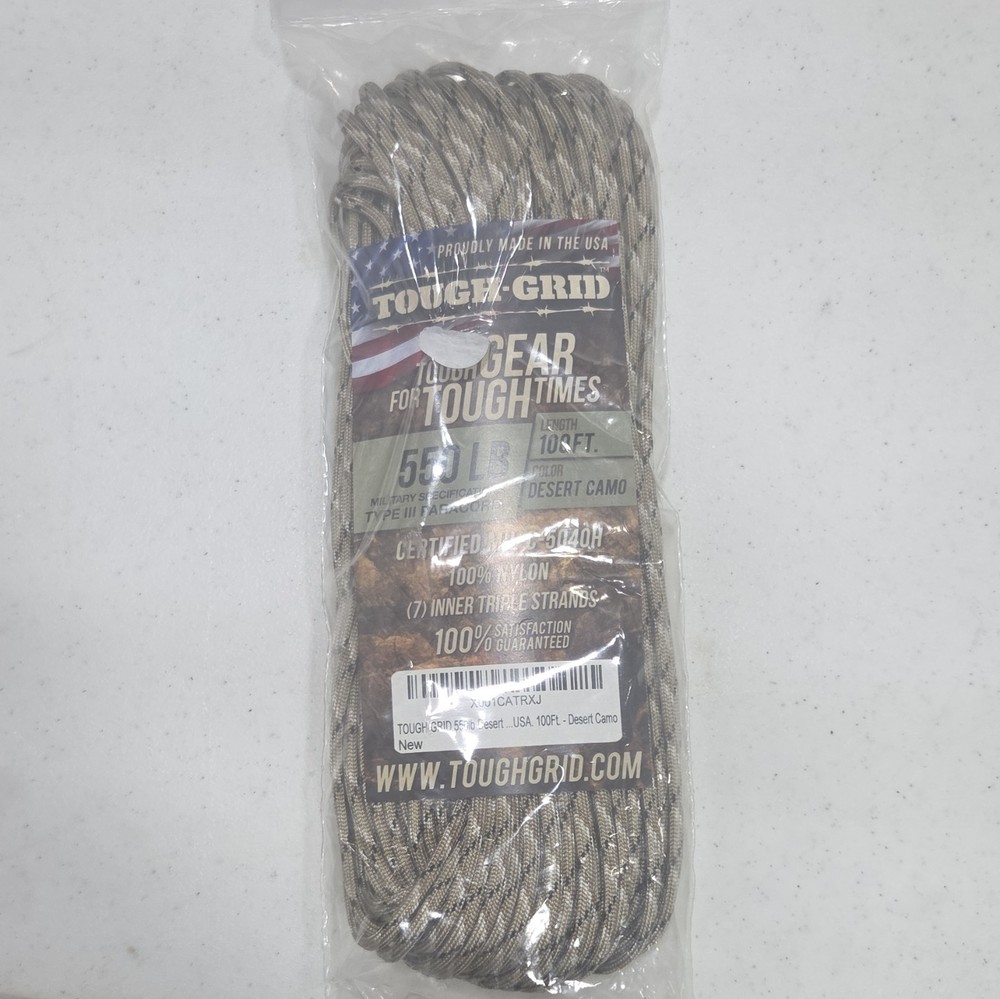 Tough-Grid 550 lb Type III Mil-Spec Paracord 100 ft Desert Camo 7-Strand