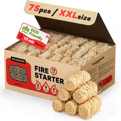 75 Pcs Large Fire Starters for Fireplace, Natural Fire Starter for Campfires, fo