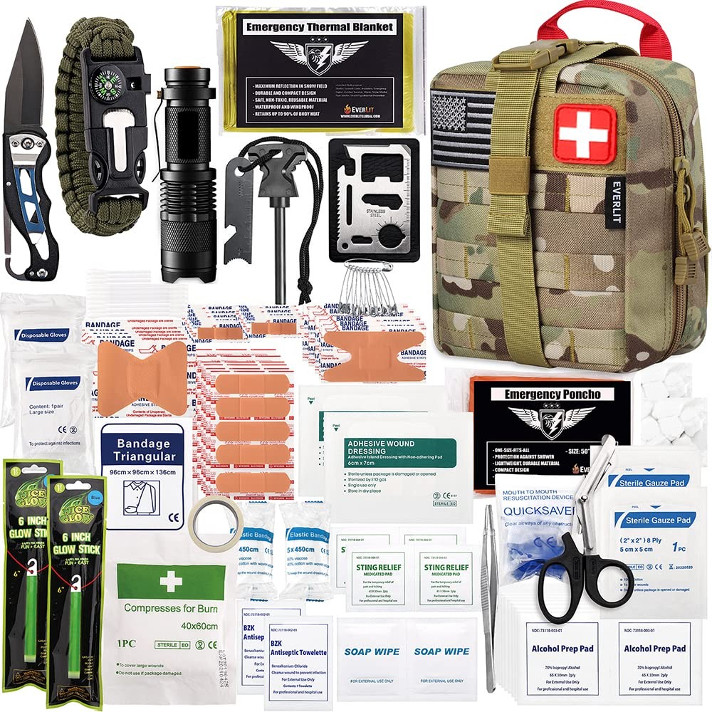 EVERLIT 250 Pieces Survival First Aid Kit IFAK EMT Molle Pouch Camo