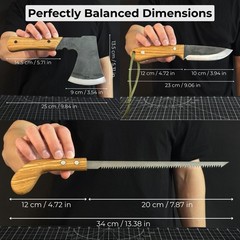 6pc All in One Camping Gear Set 9.84» Axe 9» Bushcraft Knife Saw Ferro Rod