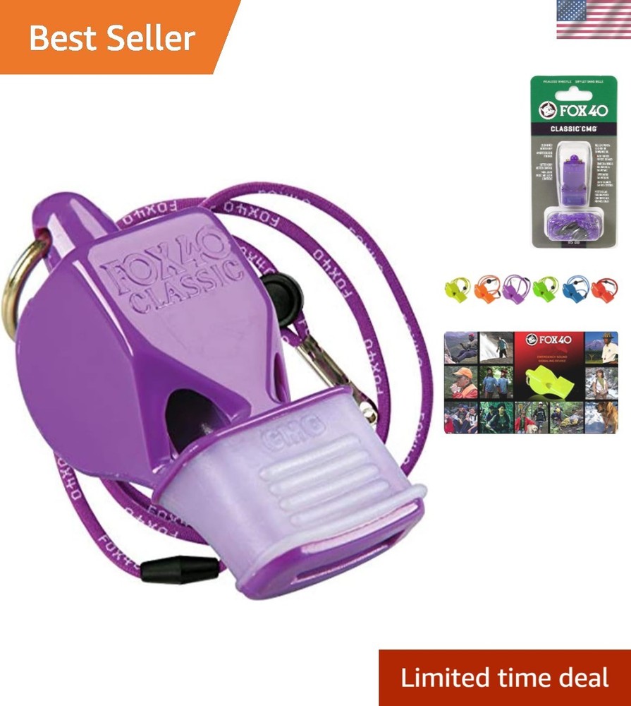 Lightweight Purple Pealess Safety Whistle, 115 dB with Cushioned Grip & Lanyard
