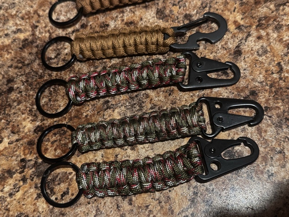 Multicolor Paracord Keychain Lanyards w/ Carabiner Clips & Rings.