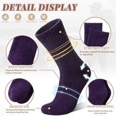 Merino Wool Socks For Women Hiking Winter Boot One Size, Purple/Grey/Black