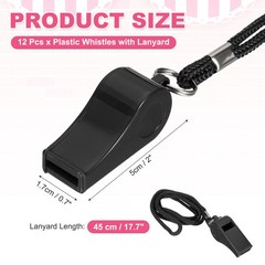 Plastic Whistles with Lanyard, 12 Pcs&Black-Fitting for (Coaches/Referee)