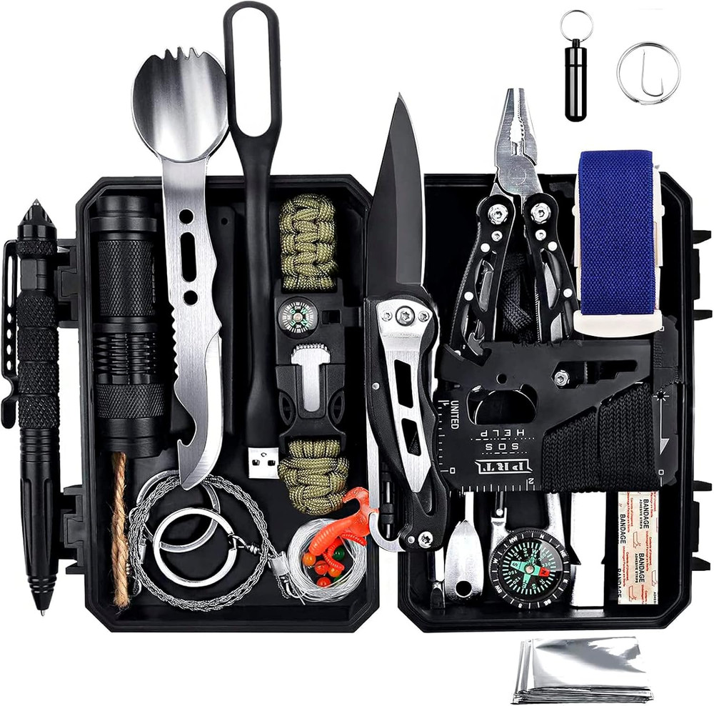 Emergency Survival Gear Kits 60 in 1, Outdoor Survival Tool with Emergency Brace