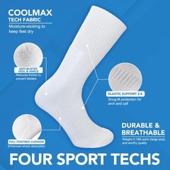 Freshpairs Cushioned Crew Socks, Moisture Wicking Breathable Large, White