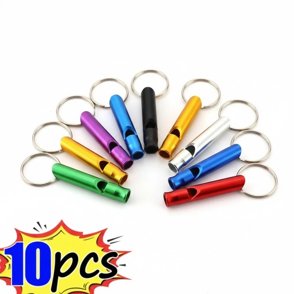 10pcs Aluminum Emergency Survival Whistle Keychain Camping Hiking Outdoor