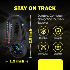 Mini Carabiner Compass Thermometer Keychain – Outdoor Gift for Hikers & Campers