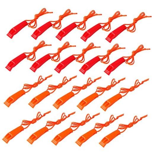 40 Pcs Emergency Safety Whistle Plastic Whistles Set with Lanyard,Red Medium