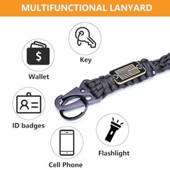 2Pcs Heavy Duty Paracord Lanyard Keychain Braided Tactical Black & Army Green