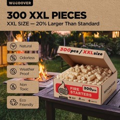 300 Pcs Large Natural Fire Starters for Fireplace, Campfires, BBQ, Grill, Outdoo