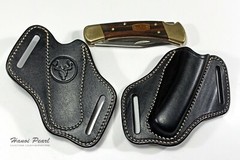 Custom Black 45 Degree Canted Leather Sheath for Buck 110 Folding Hunter